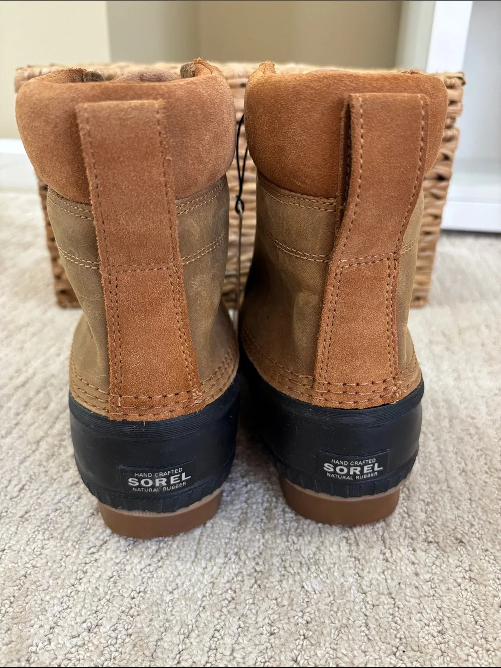 NWT Sorel Men's Brown Suede & Black Rubber Lace-Up Rain Boots Size 7